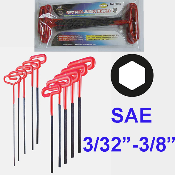 10PC T-HDL JUMBO HEX KEY SAE